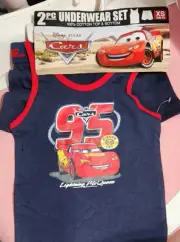 Boys Disney Cars 2 Piece Underwear Set XS 4/5 Cotton Lightning McQueen T Shirt