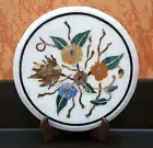 Round Marble Coffee Table Top Nature Pattern Inlay Work Side Table for Garden