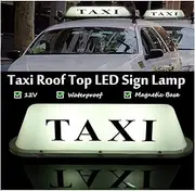 Taxi Sign Cab Lights Magnetic Car Roof Taxi Top Sign Indicator Lights Lamp Topper Car Light 12V Car Top Light waterproof & Cigarette Lighter Power Cords (White, L：350 x 100 x 95mm)