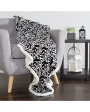 Lavish Home Soft Fuzzy Fleece Sherpa White And Black Damask Throw Blanket