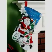 Bucilla SKATING CLAUSES Santa Felt Christmas Stocking Kit Discontinued 18" New