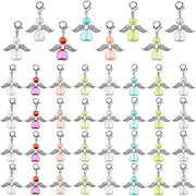 [SUPERFINDINGS] 48Pcs 8Colors Angel Wing Charms Angel Pendants Fairy Dangle Pendants Heart Beads Charm with Lobster Clasps Guardian Charms for Jewelry Making Keychain Craft,3.2cm, Acrylic+Alloy