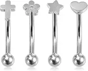 [Generic] 4 pcs Curved Barbell Eyebrow Lip Ring Rook Daith Helix Bars 8mm Stainless Steel 16G Piercing Banana Silver, one size, Stainless Steel, No Gemstone