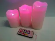 3 Pillar Candles Remote Timer Control Changing Colour Flameless Wedding Battery