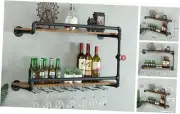 Wine Rack Wall Mounted 2 Tier, Hanging Floating Bar Liquor Shelves with Glass