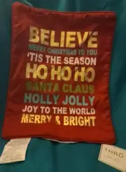 NWT THRO Marlo Lorenz - 17" x 17" Throw Pillow Shell - Christmas Typography