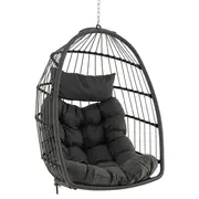 Costway Patio Hammocks Swing Chair Rattan Hanging Egg Chair Garden Home Backyard w/Pillow & Cushions Grey
