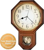 JUSTIME Traditional Schoolhouse Arabic Pendulum Wall Clock Chimes Hourly with Westminster Melody Made in Taiwan (PP0258-A-LW Light Wood Grain)