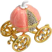 MDEOOSKY Silver Diamond Pumpkin Carriage Jewelry Box, Cinderella Pumpkin Carriage Decorative Hinged Jewelry Trinket Box, Hollow Diamond Pumpkin Carria