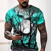 Men's Unisex Moon Graphic Prints Shirt T Shirt Tee Short Sleeve T shirt 3D Print Crew Neck Shirt Designer Casual Big and Tall Halloween Daily Holiday Wine Yell