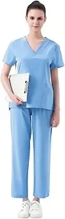 [Leaddol] Scrubs for Women Set V-Neck Scrub Top & Jogger Pants Nursing Medical Uniform Stretch Workwear with Multi Pockets