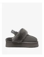 [UGG Australian Shepherd] Waffle Platform Cow Suede Platform Slippers in Grey