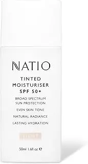 Natio Australia Tinted Moisturiser SPF 50+ Light 50ml - Hydrating Tinted Base Moisturiser, UVA/UVB Broad Spectrum Protection, Dewy Finish - Made in Australia