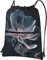 EdWal 3d Flower Print Drawstring Backpack Gym Bags Sports Bags With Zipper Pocket For Travel Swimming Beach, Black, One Size