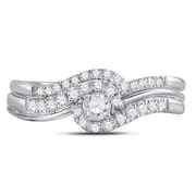 14k White Gold Round Diamond Swirl Bridal Wedding Ring Set 1/3 Cttw