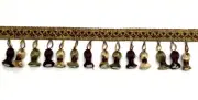 (Sold By the Yard) 3” Trim Fringe W/ Gimp Top - Gold, Purple, Green on the Trim