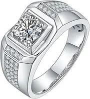 [LOEXZAH] 1 Carat Lab Grown Diamond Wedding Rings for Men Moissanite Ring 925 Sterling Silver Moissanite Men's Diamond Ring Moissanite Engagement Rings for Men's Promise Rings