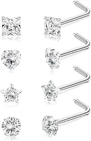 [IKOPFLN] Set of 4 20G Nose Stud Nose Piercing Surgical Steel Nose Stud with Zirconia Nose Piercing Set, AB, Medium