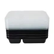 10 PCS 2 Compartment Meal Prep Containers Black Clear Lid Stackable Space-Saving