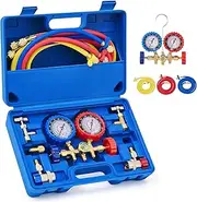 OrionMotorTech 3 Way AC Diagnostic Manifold Gauge Set for Freon Charging, Fits R134A R12 R22 and R502 Refrigerants, with 1.52m Hose, Acme Tank Adapters, Adjustable Couplers and Can Tap