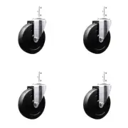 5 Inch Hard Rubber Wheel Swivel 7/8 Inch Square Stem Caster Set Service Caster