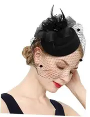 Fascinator Hats for Women 20s 50s Vintage Pillbox Hat Kentucky 1-a-black1