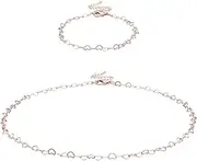 [EEE ELECRELIVE] Elecrelive 2pcs Heart Link Bracelet Brass Heart Chain Necklace Trendy Thin Jewelry Bracelet Necklace with Extender Chain for Women Teen Girl