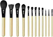 [XO Glam] 12Pcs Golden Smooches Gold Glitter Makeup Brush Set Premium Synthetic Blending Blush Bronzer Concealer Eyeliner Eyeshadow Stippling Lip Foundation Make Up Brush Kit