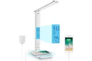 Desk Lamp with Wireless Charger USB Charging Port Table Lamp with Clock-White