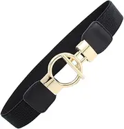 [TEMPNAP] 1Pc Women Wide Elastic Waist Belt with Stretch Waistband and Stylish Round Buckle Chic Black Cinch Belt for Dresses Shorts Trousers and Casual Wear