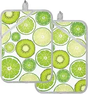 Large Pot Holders Green Limes Kiwi Fresh Potholders for Kitchens with Pockets Hot Pad Holder Oven Mitts 2 Pack