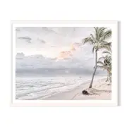 Beach Clouds Framed Printed Wall Art - White