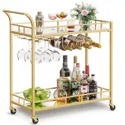 Bar Cart Gold, Home Bar Serving Cart, Wine Cart with 2 Mirrored Shelves, Wine...