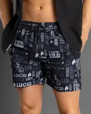 [Lucid] Lucid Men's Distinct Elastic Waist Shorts in Black Size Large L Black
