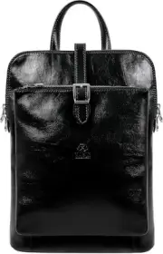 Time Resistance Leather Backpack - Convertible to Shoulder One Size, Black