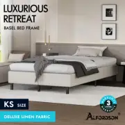 ALFORDSON Bed Frame King Single Mattress Base Foundation Beige Fabric BASEL