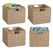 12x12x10in Seagrass Storage Baskets Set of 4, Large Wicker Storage Basket, De...