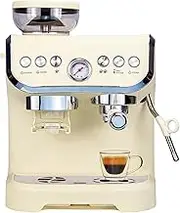 Espresso Machine, Grinder Coffee Maker with Milk Frother Steam Wand, Controllable Grinding Size and Digital Temperature Control, Powder Receiving Lighting 2l Large Capacity Water Tank