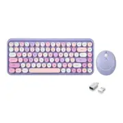 PERIDUO-713PP Wireless Mini Keyboard and Mouse Combo - Retro Round Key Caps -...