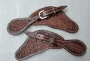 LEATHERRIDE Showmen Craft Adults Tooled Leather Spur Straps w/Silver Studs Hardware and Buckle New Horse TACK