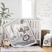 Levtex Baby - Tanzania Crib Set - Baby Nursery Set - Charcoal Cream Tan - Jungle - Giraffe Lion Elephant - 5 Piece Set Includes Quilt, Fitted Sheet, Diaper Stacker, Wall Decal & Bed Skirt/Dust Ruffle