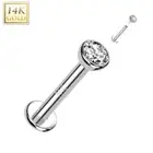 Piercing Labret Ear White Gold 14 Carat Screw Inner Zircon