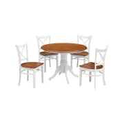 Lupin 5pc Dining Set 106cm Round Pedestral Table 4 Rubber Wood Chair - White Oak