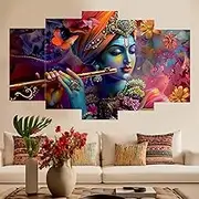 SN Handicrafts krishna Paintings for Wall Decoration - Set Of Five, 3d modern art Painting for Living Room Large Size with Frames for Home Decoration, Hotel, Office 76.2 cm x 45 cm (KRI S-102)
