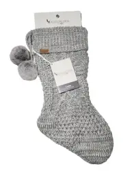 Koolaburra by Ugg Christmas Holiday Stocking Gray Cable Knit w Pom Poms 21" NWT