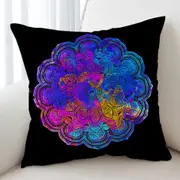Bluish Reddish Mandala over Black Cushion Cover