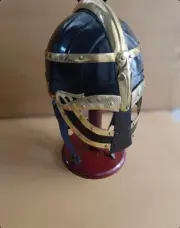 18 Gauge Steel Blackened Viking Helmet with Brass Design Battle Ready Helmet