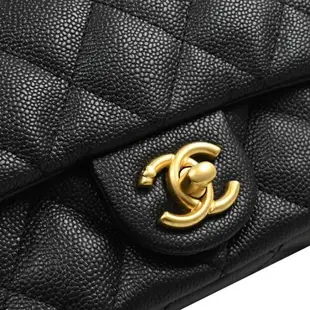 CHANEL AS3828 Mini Coco 經典雙C 愛心金球方胖鏈帶包.黑金 17cm