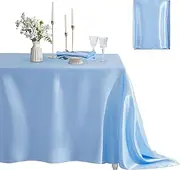 Counfeisly 1 Pack Rectangle Tablecloth Stain Resistant Wrinkle Free Silkly Soft Table Cloth, Satin Dining Table Cloths for Dining Room, Indoor and Outdoor Use, 60 x 84 Inches, Light Blue