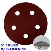 30x 5" 5 Hole 60/120/240 Grit Sandpaper Disk Sanding Sander PSA Adhesive Backing